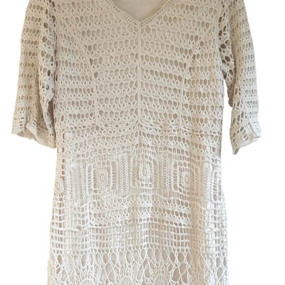 Coastal Cowgirl Boho Western Festival Cream Crochet Dress  NWOT EST 1946 Sz L - Picture 3 of 12